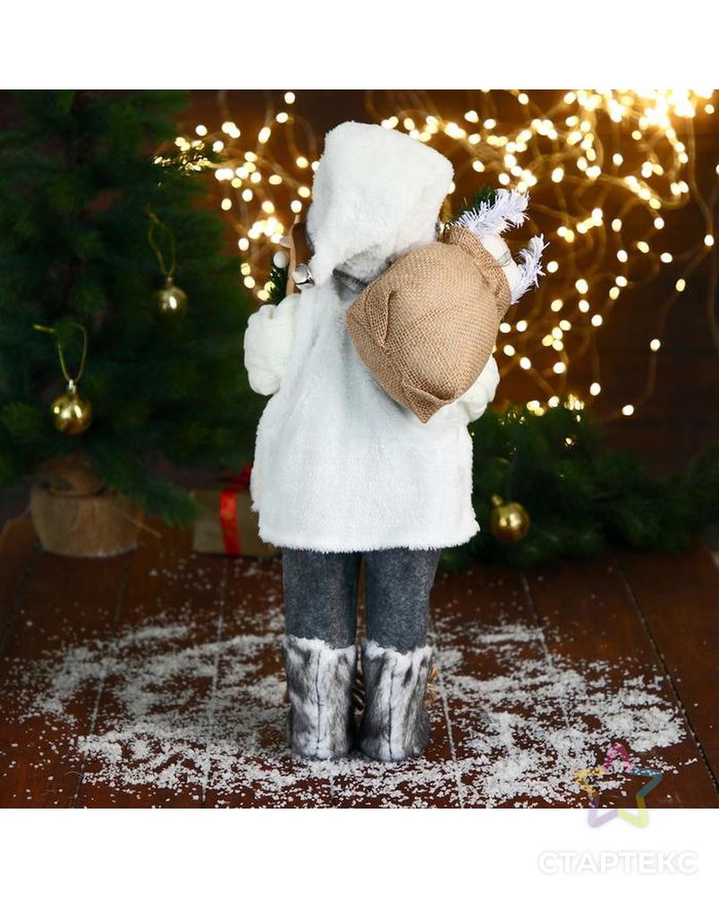 Дед Мороз "В белом свитере, с лыжами" двигается, 17х45 см арт. СМЛ-185084-1-СМЛ0006938369 4