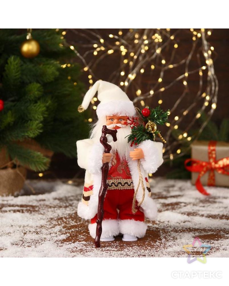 Дед Мороз "В костюмчике с орнаментом, с посохом" двигается, 11х25 см арт. СМЛ-170851-1-СМЛ0006938372 1