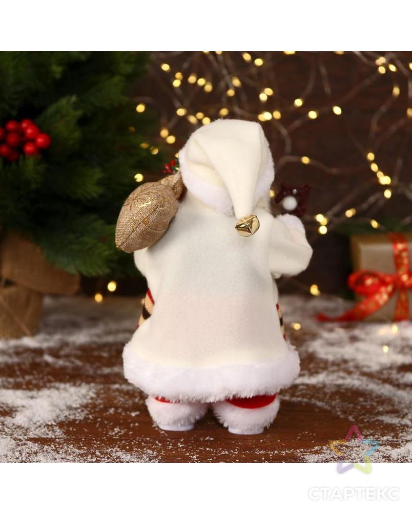 Дед Мороз "В белом костюмчике с орнаментом, с посохом" двигается, 11х30 см арт. СМЛ-170854-1-СМЛ0006938375 4