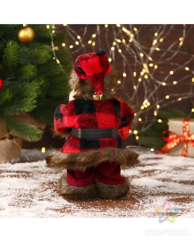 Дед Мороз "В меховом красном костюмчике, с мешком" двигается, 11х30 см арт. СМЛ-170855-1-СМЛ0006938376 3