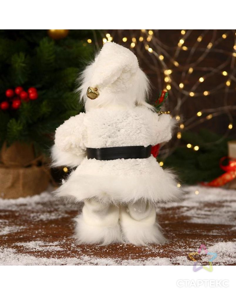 Дед Мороз "В меховом белом костюмчике, с мешком" двигается, 11х30 см арт. СМЛ-170856-1-СМЛ0006938377 3