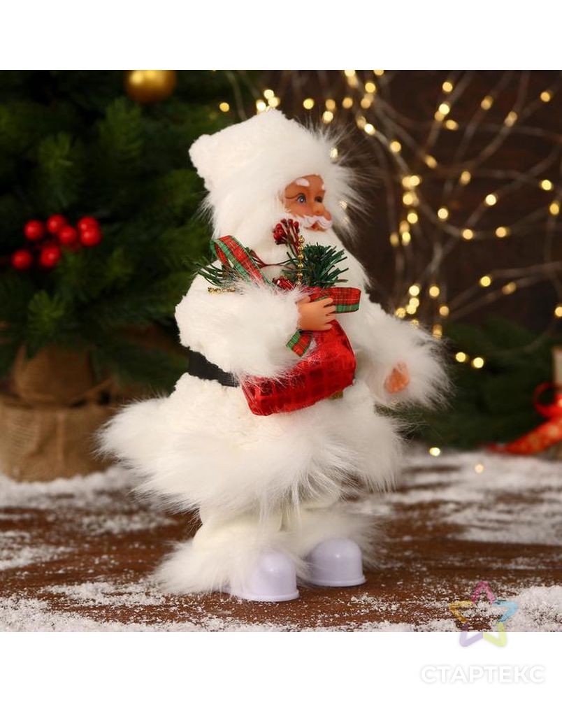 Дед Мороз "В меховом белом костюмчике, с мешком" двигается, 11х30 см арт. СМЛ-170856-1-СМЛ0006938377 4