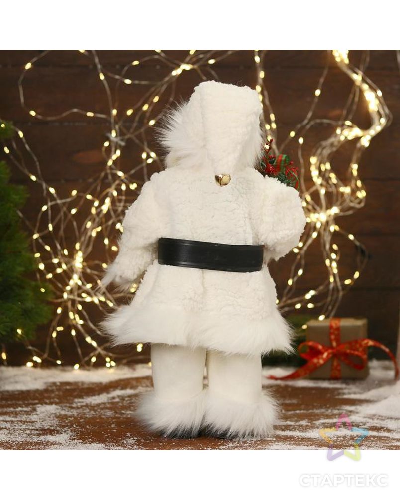 Дед Мороз "В меховом белом костюмчике, с мешком" двигается, 20х40 см арт. СМЛ-170857-1-СМЛ0006938378 3
