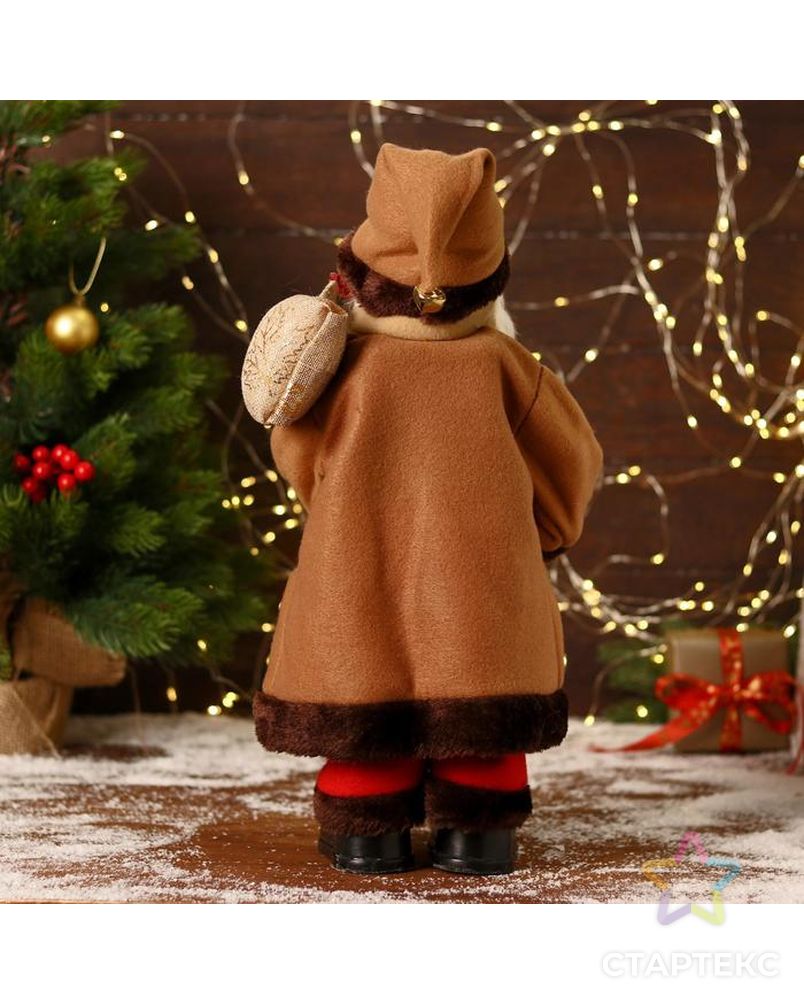 Дед Мороз "В коричневой шубке, с посохом" двигается, 20х40 см арт. СМЛ-170859-1-СМЛ0006938380 3