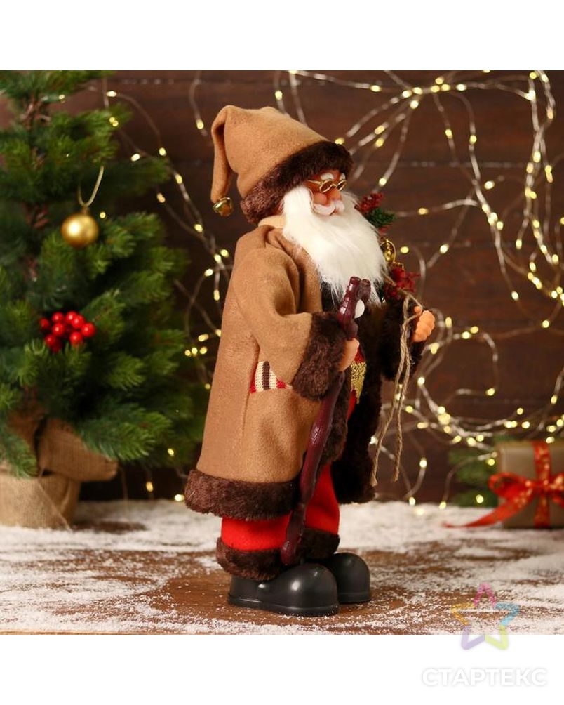 Дед Мороз "В коричневой шубке, с посохом" двигается, 20х40 см арт. СМЛ-170859-1-СМЛ0006938380 4