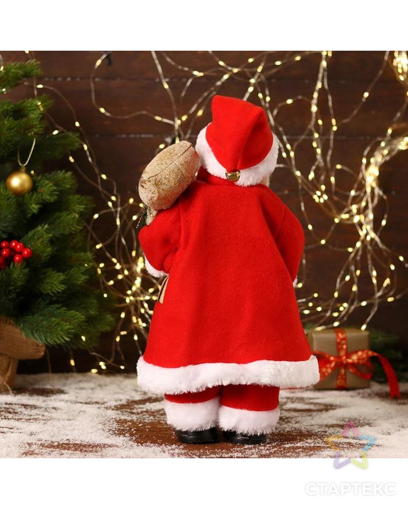Дед Мороз "В красном костюмчике с орнаментом, с посохом" двигается, 20х40 см арт. СМЛ-170860-1-СМЛ0006938381 3