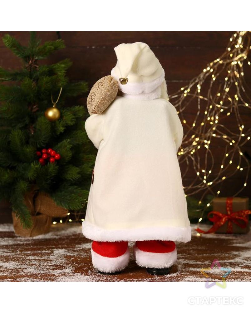 Дед Мороз "В белом костюмчике с орнаментом, с посохом" двигается, 20х50 см арт. СМЛ-170861-1-СМЛ0006938382 3