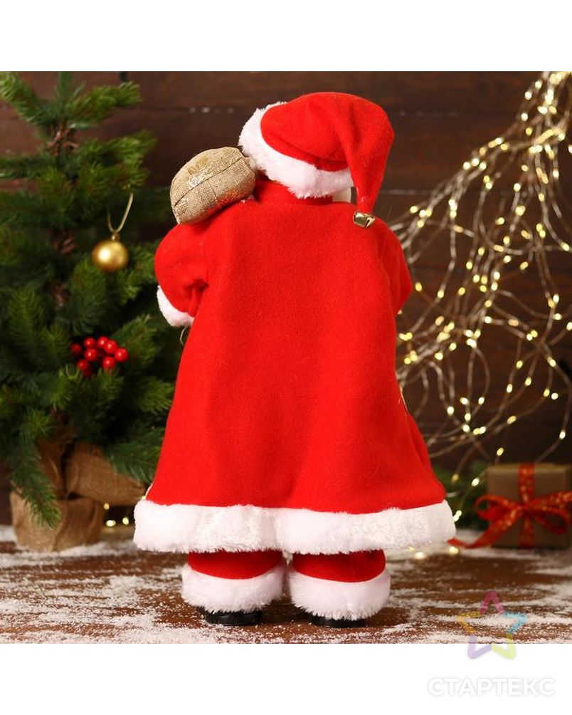Дед Мороз "В красном костюмчике с орнаментом, с посохом" двигается, 20х50 см арт. СМЛ-170862-1-СМЛ0006938383 3