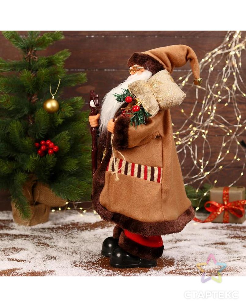 Дед Мороз "В коричневой шубке, с посохом" двигается, 20х50 см арт. СМЛ-170863-1-СМЛ0006938384 2