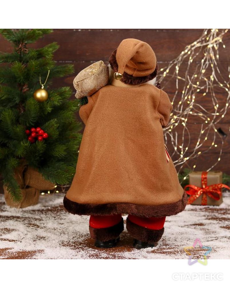Дед Мороз "В коричневой шубке, с посохом" двигается, 20х50 см арт. СМЛ-170863-1-СМЛ0006938384 3
