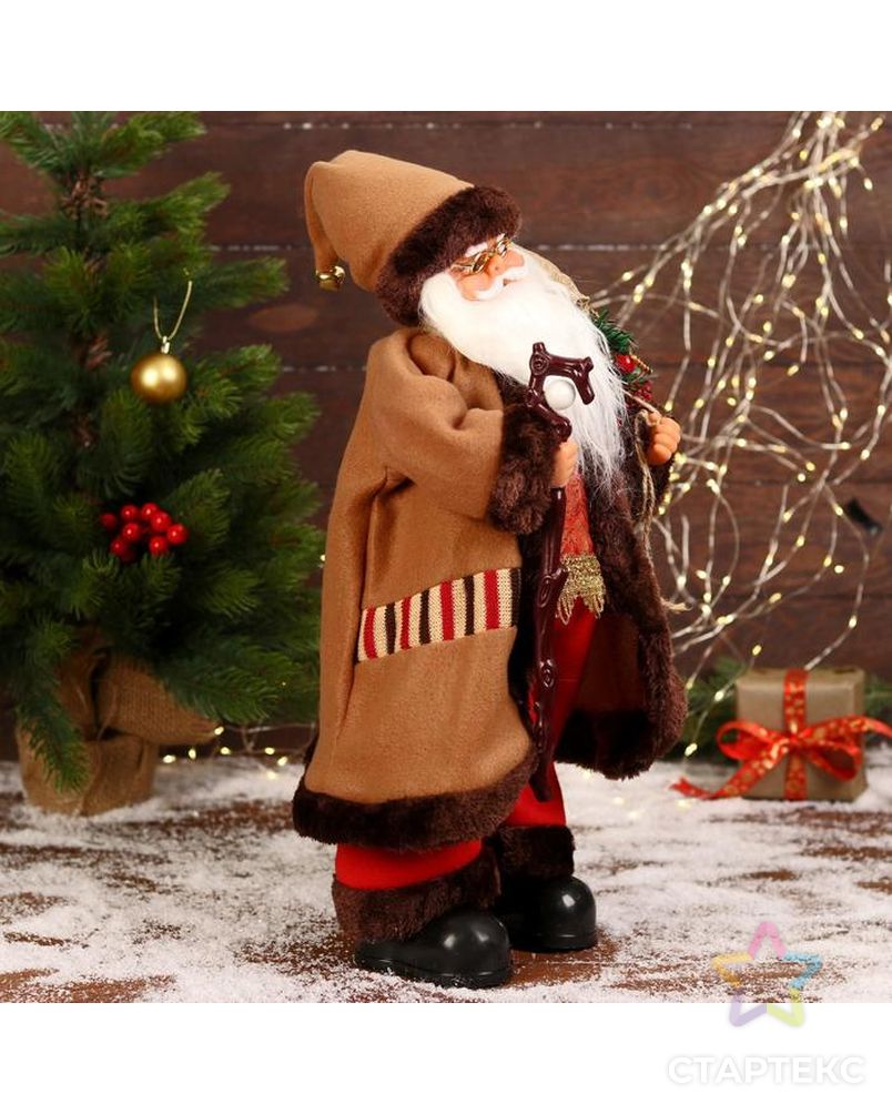 Дед Мороз "В коричневой шубке, с посохом" двигается, 20х50 см арт. СМЛ-170863-1-СМЛ0006938384 4
