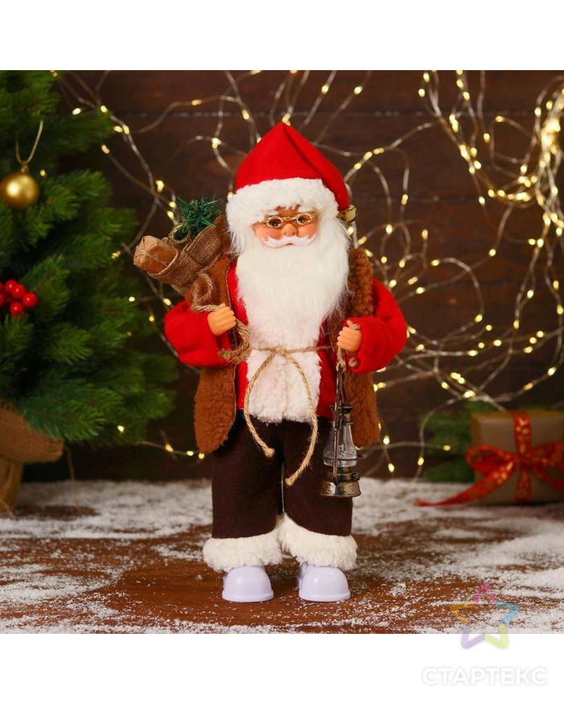 Дед Мороз "В красном тулупе, с фонариком" двигается, ботинки светятся, 17х35 см арт. СМЛ-170864-1-СМЛ0006938385 1