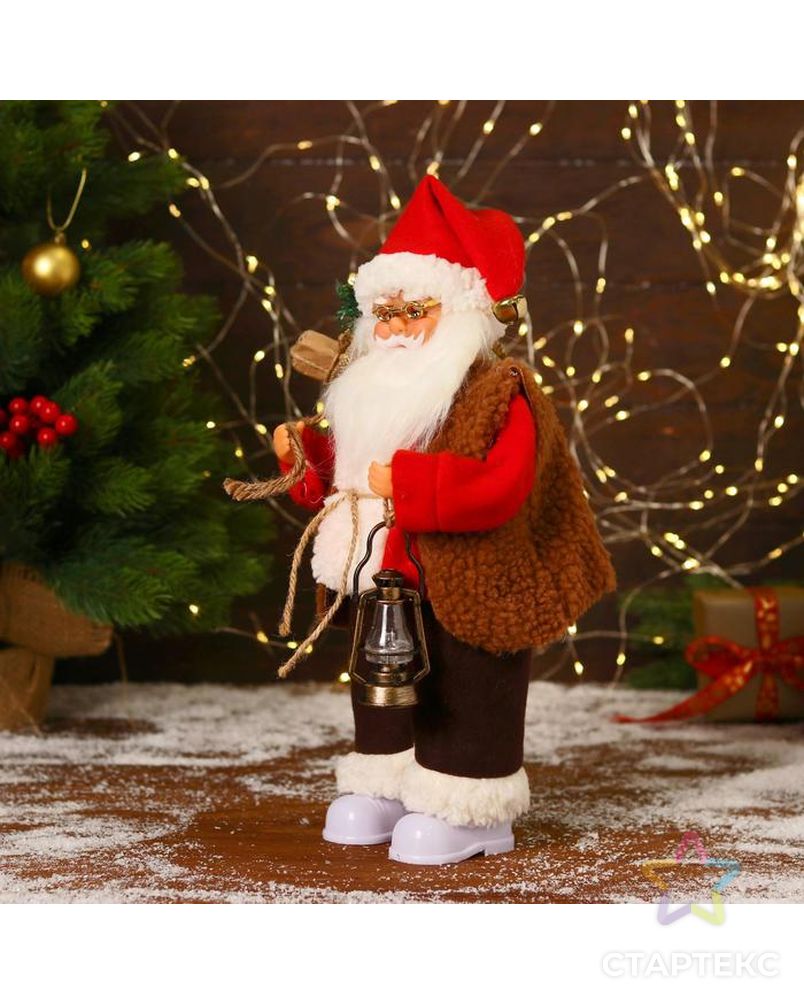 Дед Мороз "В красном тулупе, с фонариком" двигается, ботинки светятся, 17х35 см арт. СМЛ-170864-1-СМЛ0006938385 2