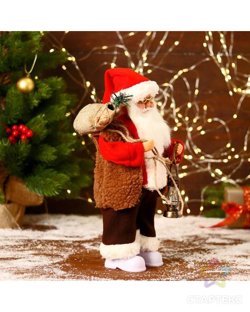 Дед Мороз "В красном тулупе, с фонариком" двигается, ботинки светятся, 17х35 см арт. СМЛ-170864-1-СМЛ0006938385 3