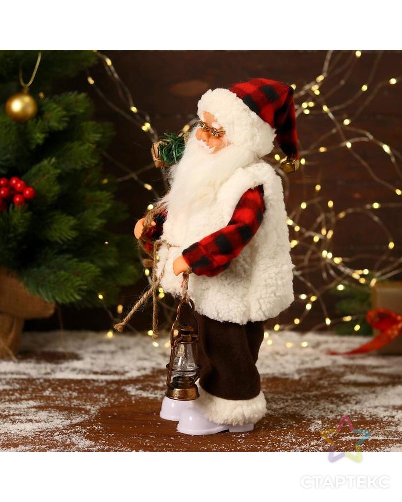 Дед Мороз "В клетчатом тулупе, с фонариком" двигается, ботинки светятся, 17х35 см арт. СМЛ-170865-1-СМЛ0006938386 2