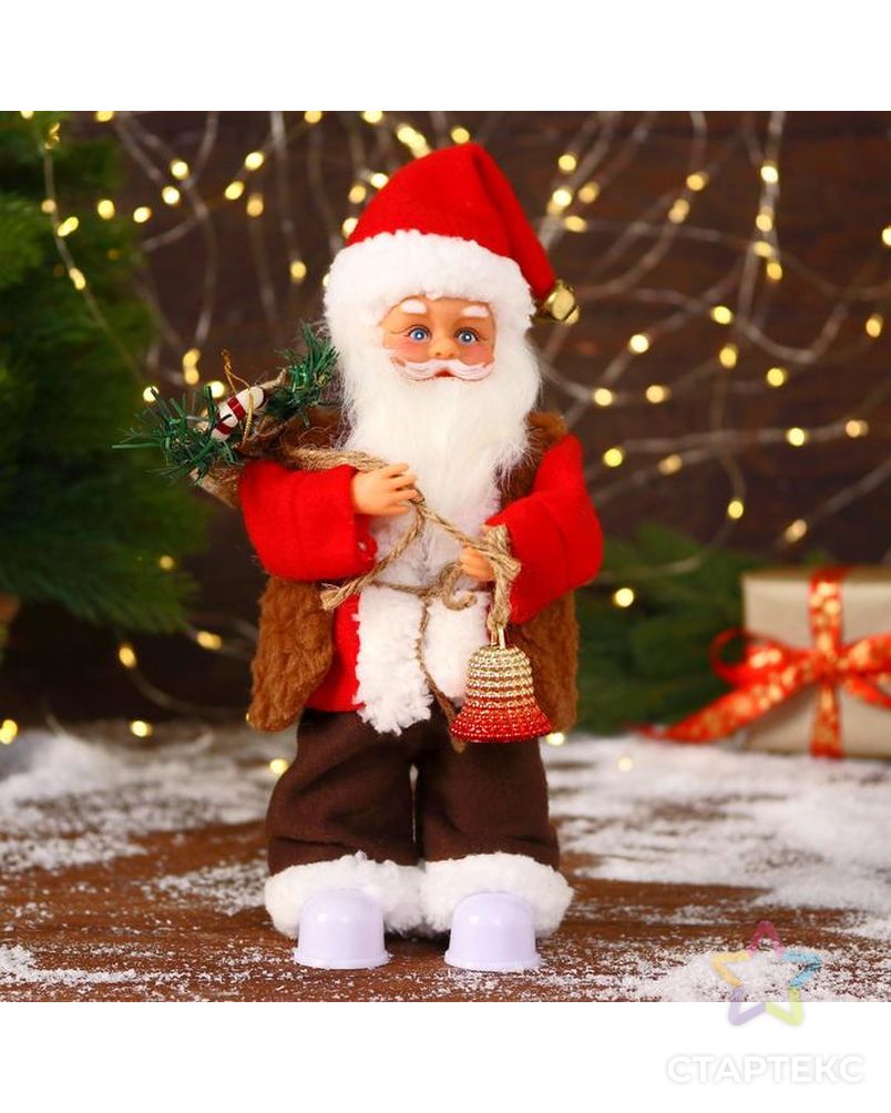 Дед Мороз "В красном тулупе, с колокольчиком" двигается, ботинки светятся, 13х28 см арт. СМЛ-170867-1-СМЛ0006938388 1