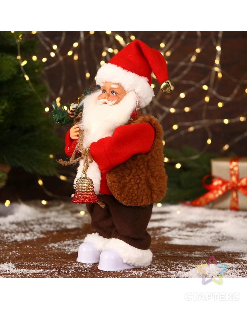 Дед Мороз "В красном тулупе, с колокольчиком" двигается, ботинки светятся, 13х28 см арт. СМЛ-170867-1-СМЛ0006938388 2