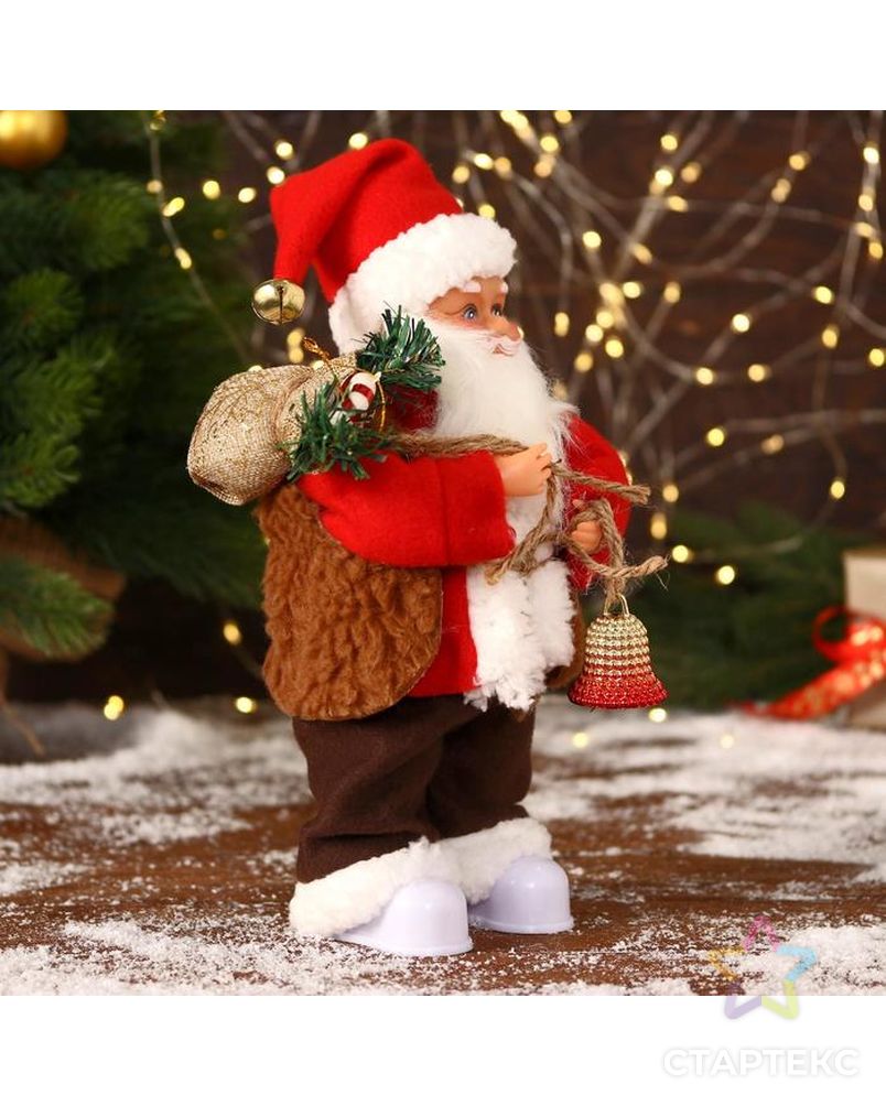 Дед Мороз "В красном тулупе, с колокольчиком" двигается, ботинки светятся, 13х28 см арт. СМЛ-170867-1-СМЛ0006938388 4