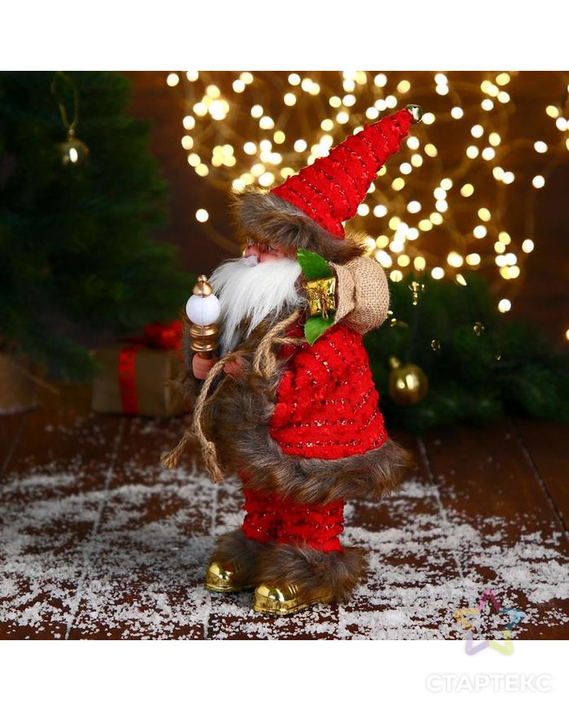 Дед Мороз "В свитере и шубке с коричневым мехом" двигается, лампа светится, 15х30 см арт. СМЛ-185193-1-СМЛ0006938391 3