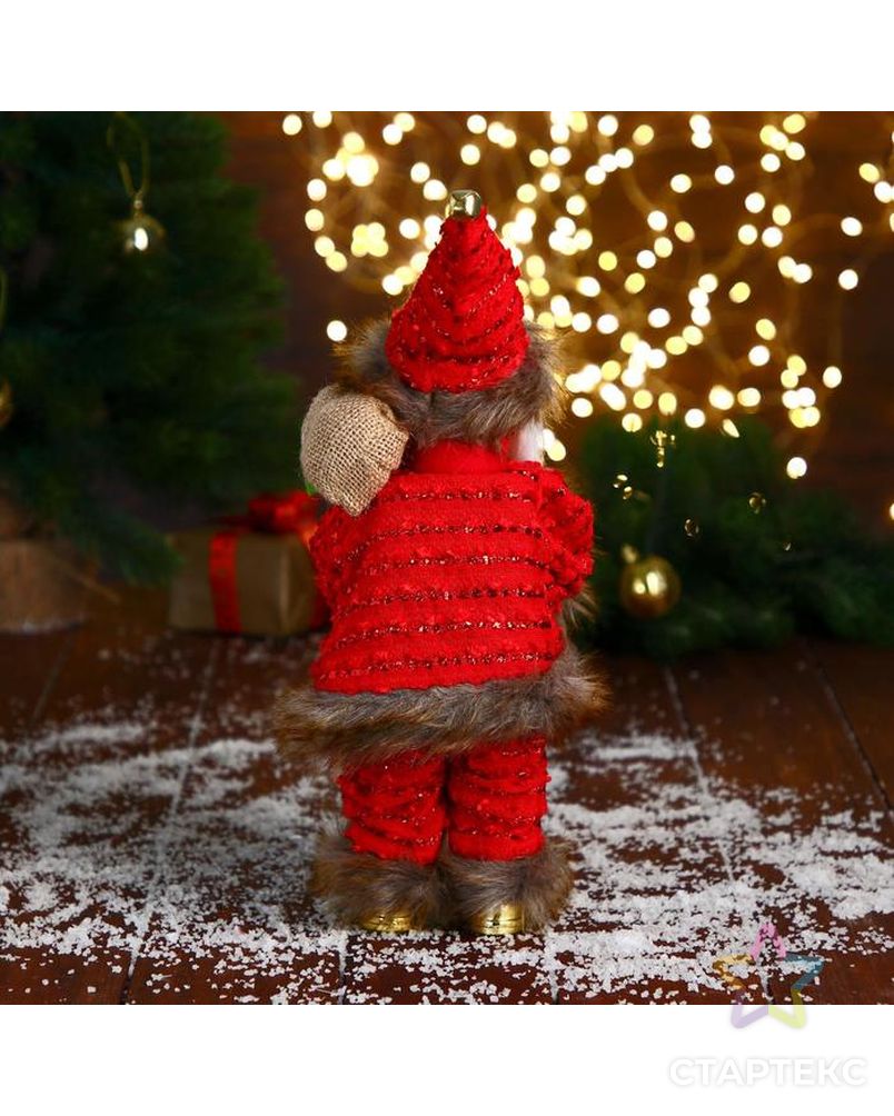 Дед Мороз "В свитере и шубке с коричневым мехом" двигается, лампа светится, 15х30 см арт. СМЛ-185193-1-СМЛ0006938391 4