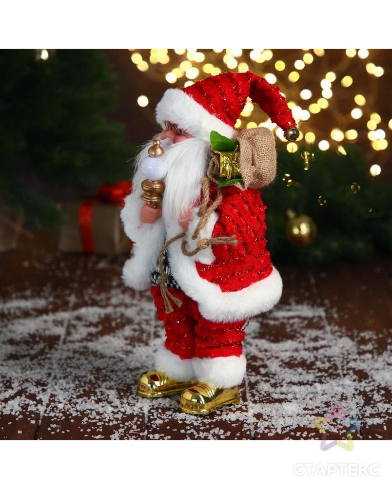 Дед Мороз "В свитере и блестящей шубке с белым мехом" двигается, лампа светится, 15х30 см арт. СМЛ-185194-1-СМЛ0006938392 3