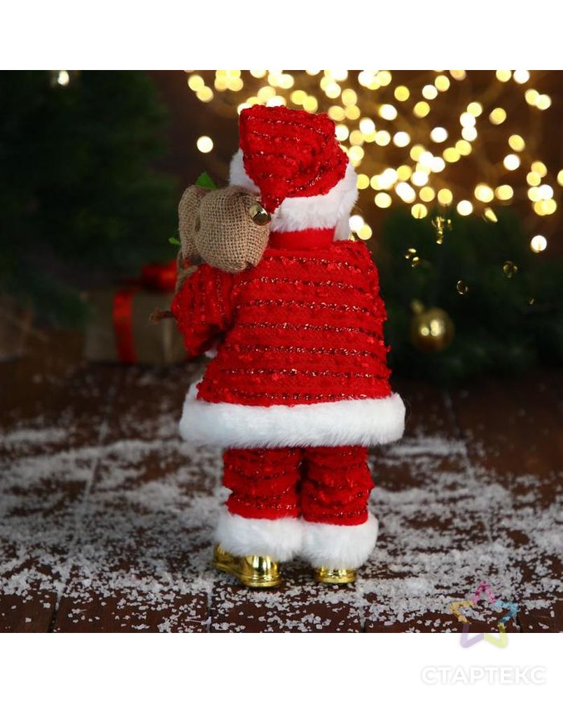 Дед Мороз "В свитере и блестящей шубке с белым мехом" двигается, лампа светится, 15х30 см арт. СМЛ-185194-1-СМЛ0006938392 4
