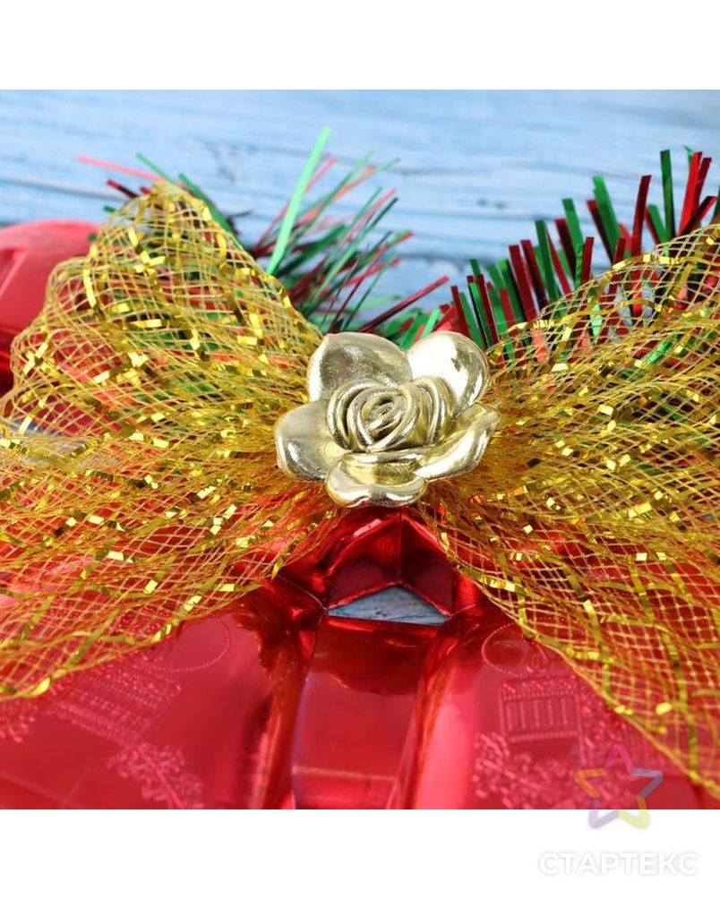 Украшение новогоднее "Колокольчик двойной" с розочкой и бантиком 19х14 см, красный арт. СМЛ-209669-1-СМЛ0006938888 2