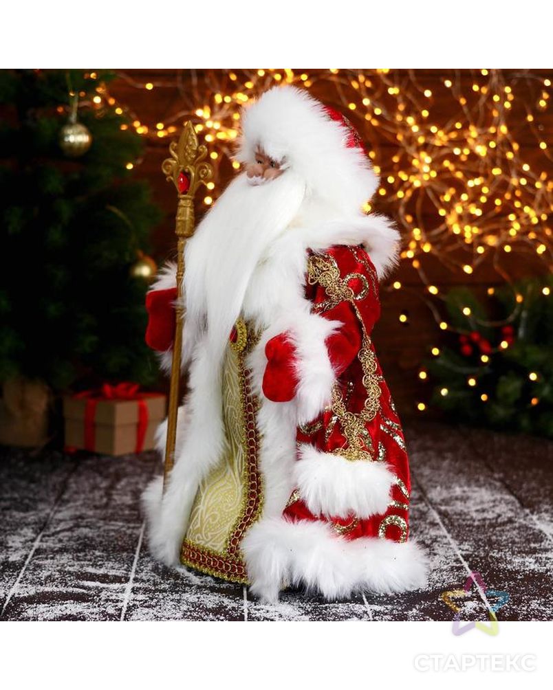 Дед Мороз "В красно-золотой шубе с узором, с посохом" двигается, 19х40 см арт. СМЛ-161872-1-СМЛ0006939403 2