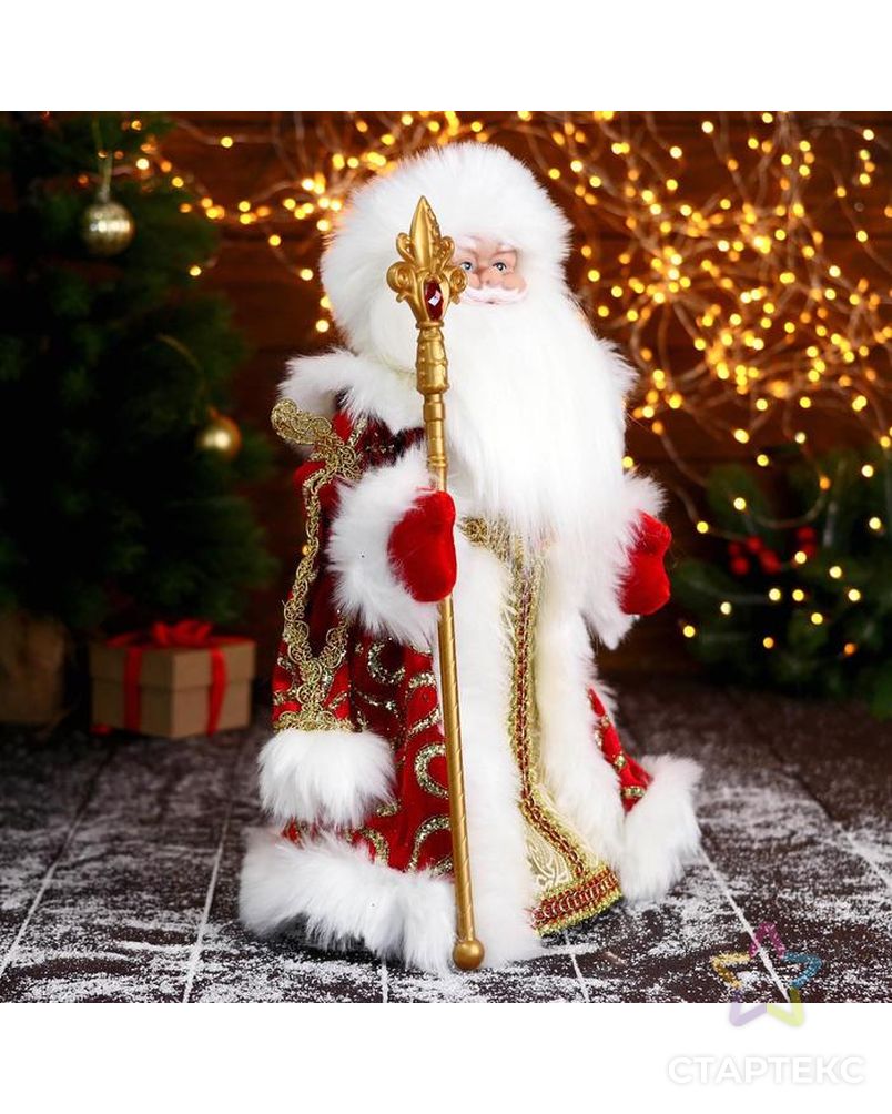 Дед Мороз "В красно-золотой шубе с узором, с посохом" двигается, 19х40 см арт. СМЛ-161872-1-СМЛ0006939403 4