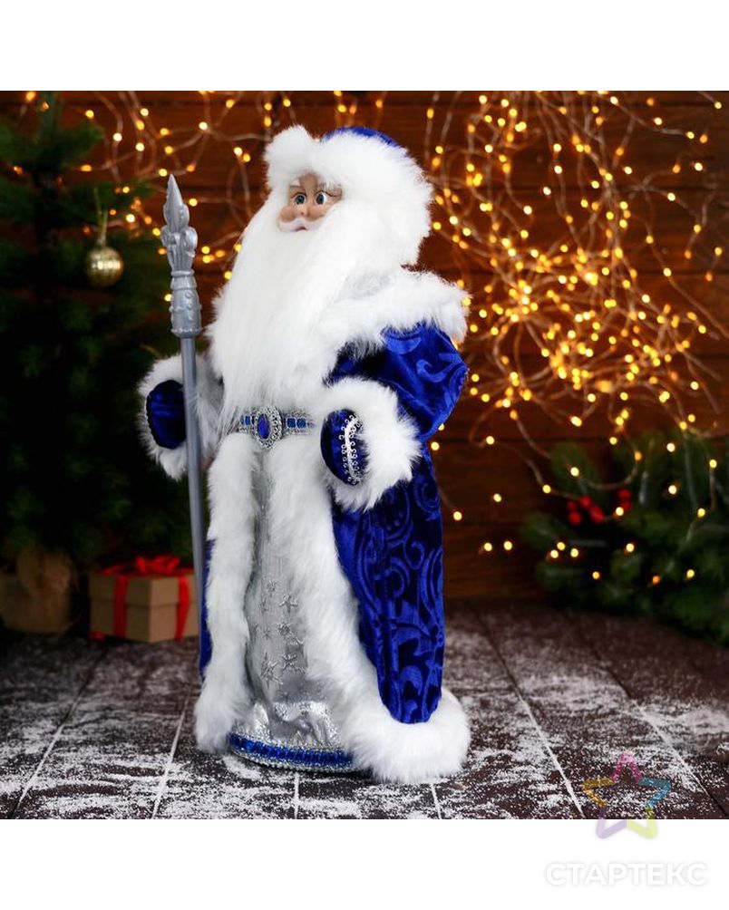 Дед Мороз "В сине-серебристой шубе, с узорным посохом" двигается, 25х50 см арт. СМЛ-161873-1-СМЛ0006939404 2