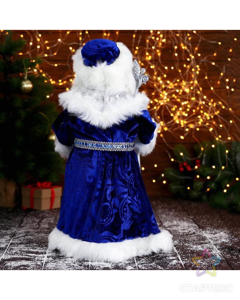 Дед Мороз "В сине-серебристой шубе, с узорным посохом" двигается, 25х50 см арт. СМЛ-161873-1-СМЛ0006939404 3