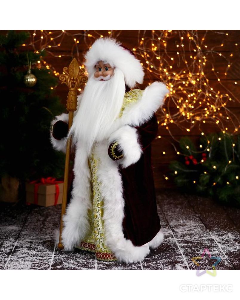 Дед Мороз "В красной шубе, с узорным посохом" двигается, 22х50 см арт. СМЛ-161874-1-СМЛ0006939405