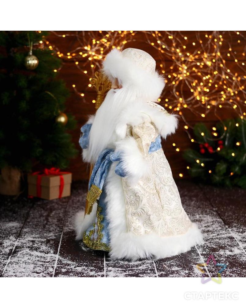 Дед Мороз "В золотисто-голубой шубе, с посохом" двигается, 18х40 см арт. СМЛ-161877-1-СМЛ0006939410 2