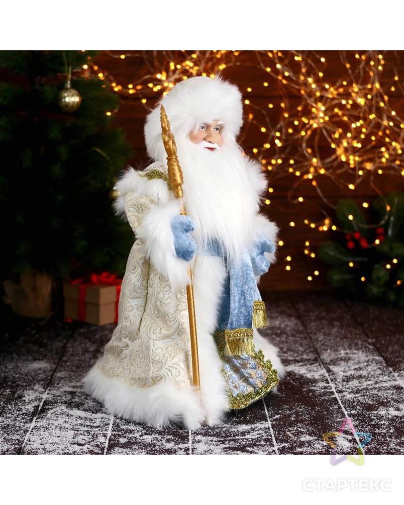 Дед Мороз "В золотисто-голубой шубе, с посохом" двигается, 18х40 см арт. СМЛ-161877-1-СМЛ0006939410 4
