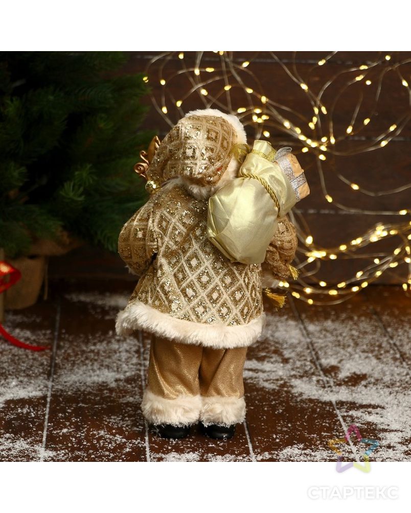 Дед Мороз "В золотой шубе, с ремешком, с посохом и подарками" 16х30 см арт. СМЛ-195518-1-СМЛ0006949611 3