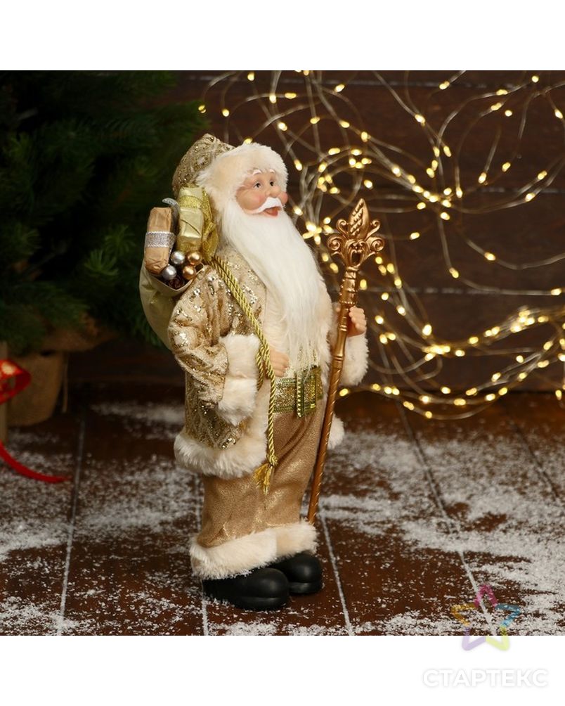 Дед Мороз "В золотой шубе, с ремешком, с посохом и подарками" 16х30 см арт. СМЛ-195518-1-СМЛ0006949611 4