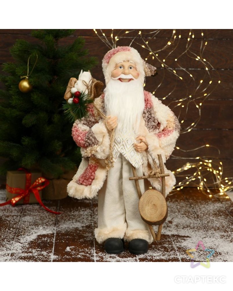 Дед Мороз "В клетчатой  шубе, кофте ромбик, с подарками" 25х45 см арт. СМЛ-195527-1-СМЛ0006949623 1