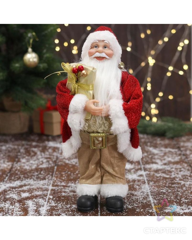 Дед Мороз "В золотисто-красном костюме, с ремешком, с подарками" 15х30 см арт. СМЛ-162619-1-СМЛ0006949626 1