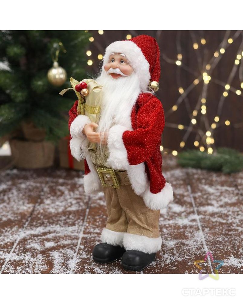 Дед Мороз "В золотисто-красном костюме, с ремешком, с подарками" 15х30 см арт. СМЛ-162619-1-СМЛ0006949626 2