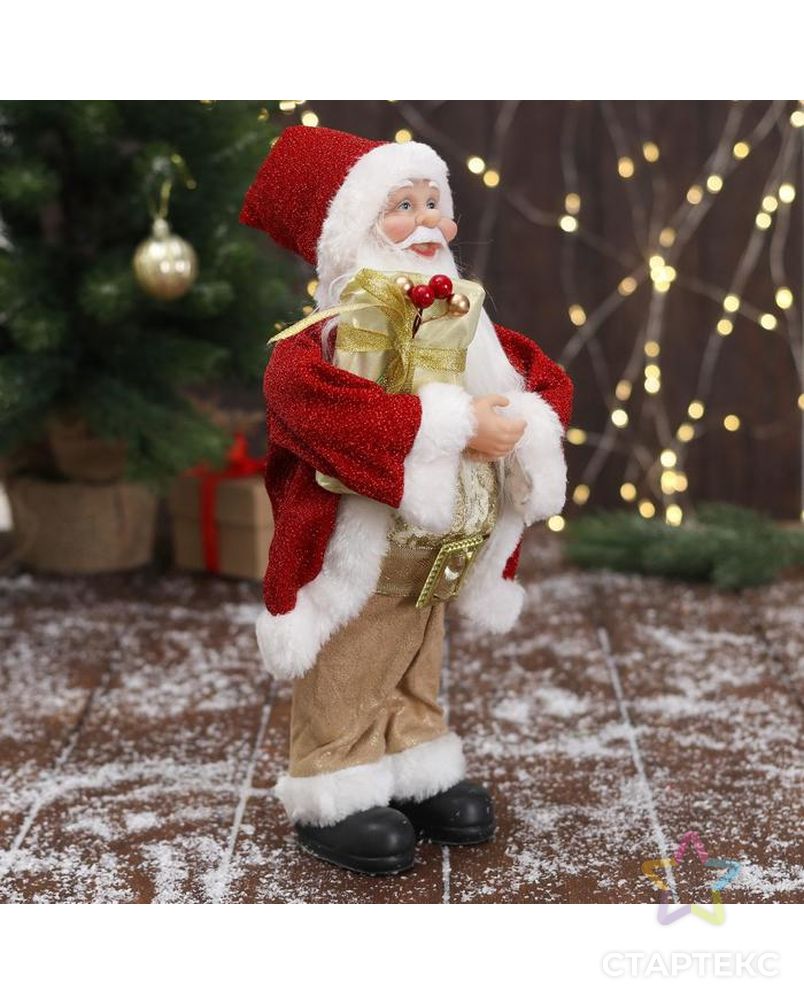 Дед Мороз "В золотисто-красном костюме, с ремешком, с подарками" 15х30 см арт. СМЛ-162619-1-СМЛ0006949626 4