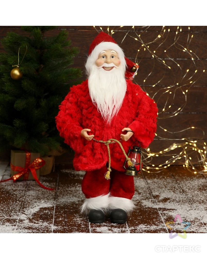 Дед Мороз "В красной шубе с пояском, с фонариком" 25х45 см арт. СМЛ-195528-1-СМЛ0006949627 1