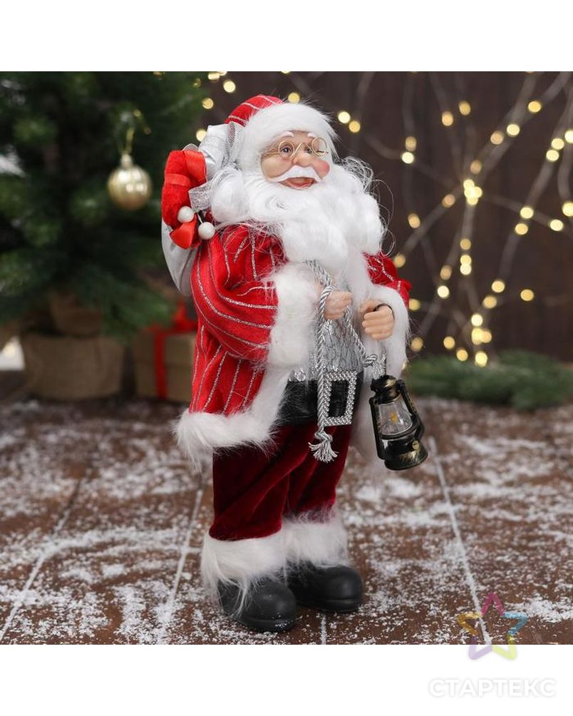 Дед Мороз "В красной полосатой шубе, с подарками" 16х30 см арт. СМЛ-162620-1-СМЛ0006949628 4