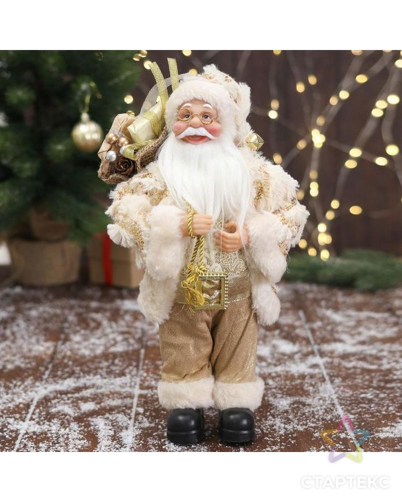 Дед Мороз "В бело-золотистом костюме блеск, с подарками" 15х30 см арт. СМЛ-162621-1-СМЛ0006949630 1