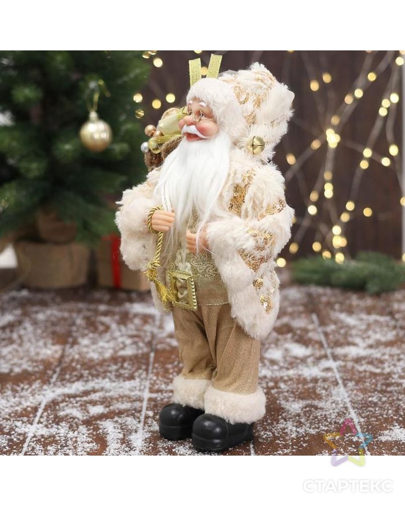 Дед Мороз "В бело-золотистом костюме блеск, с подарками" 15х30 см арт. СМЛ-162621-1-СМЛ0006949630 2