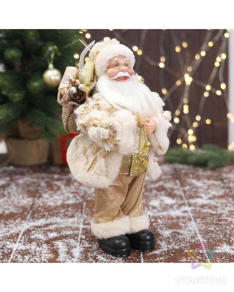 Дед Мороз "В бело-золотистом костюме блеск, с подарками" 15х30 см арт. СМЛ-162621-1-СМЛ0006949630 4