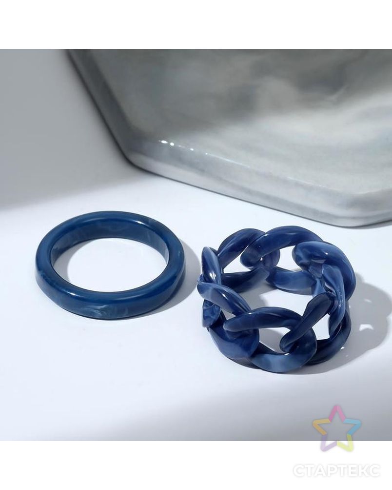 Кольцо набор 2 штуки "Кристаллы" цепь, цвет тёмно-синий, размер МИКС арт. СМЛ-165147-1-СМЛ0006951115