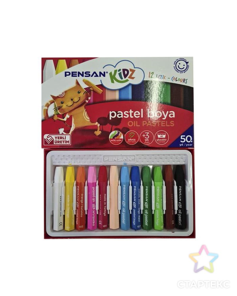 Пастель масляная детская 12 цветов, Pensan Kidz, шестигранная, пастельная палитра арт. СМЛ-209039-1-СМЛ0006953938 1