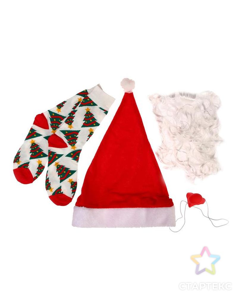 Карнавальный набор «Весёлый Дед Мороз» (борода+ носки+ нос+ шапка) арт. СМЛ-184075-1-СМЛ0006958751 1