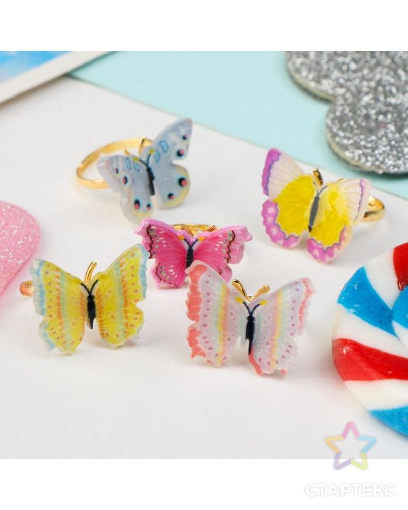 Кольцо детское "Бабочки", форма МИКС, цвет МИКС, безразмерное арт. СМЛ-166784-1-СМЛ0006967330 1