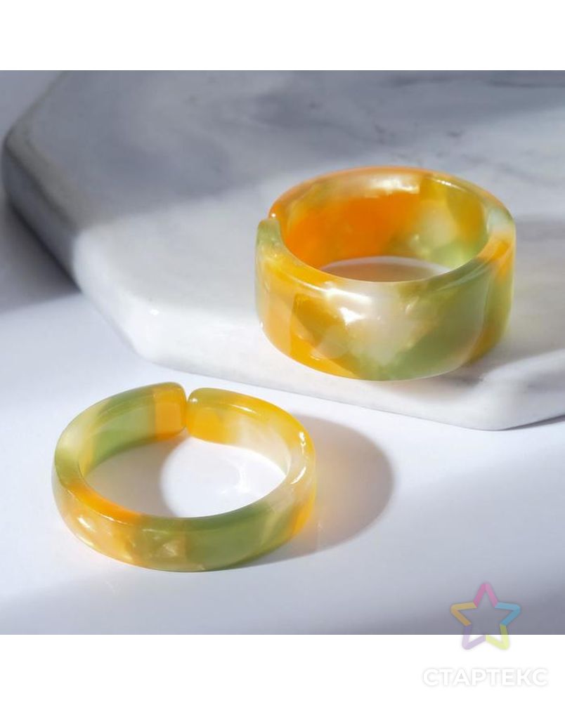 Набор 2 кольца из акрила "Дуос", цвет коричнево-зелёный, размер 17-17,5 арт. СМЛ-168951-1-СМЛ0006970458 1